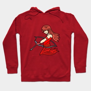 Beautiful archer girl in red Hoodie